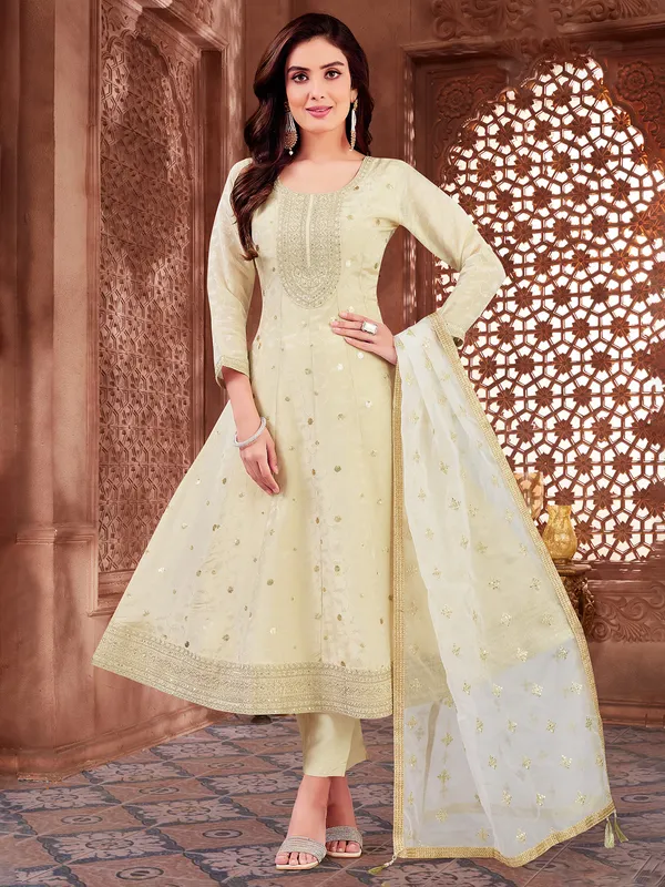 Beige brocade salwar suit for women
