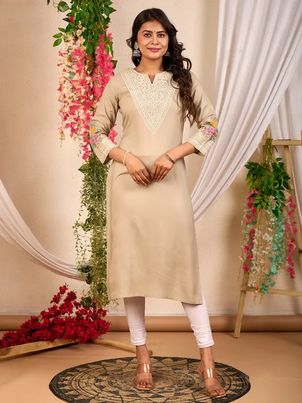 Beige casual cotton silk kurti