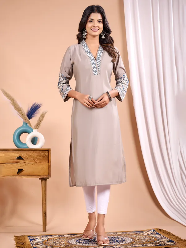 Beige casual wear silk kurti