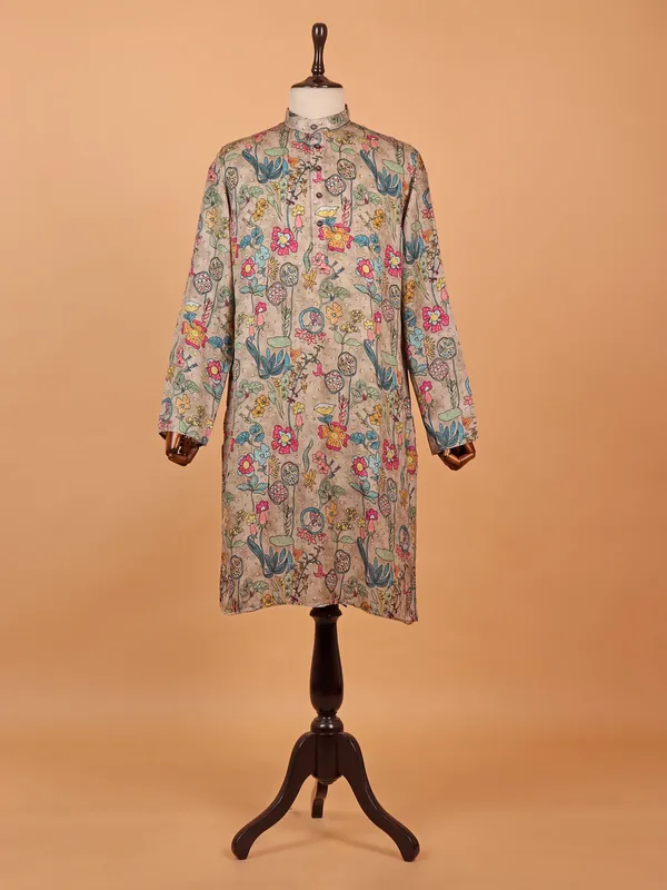 Beige cotton kurta suit with attractive print