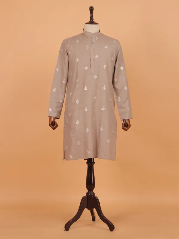 Beige cotton plain and formal kurta set