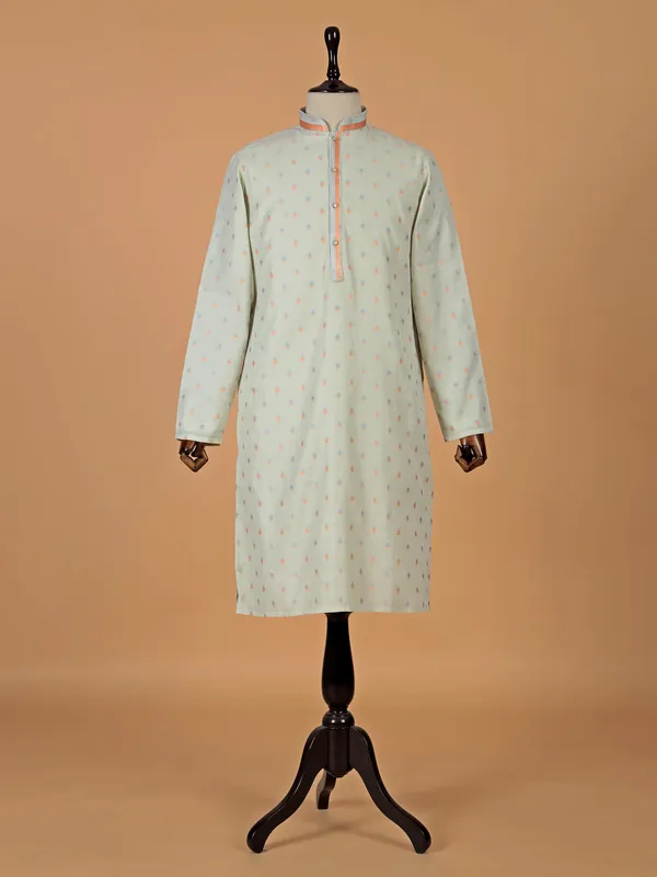Beige cotton silk kurta suit for festive for men