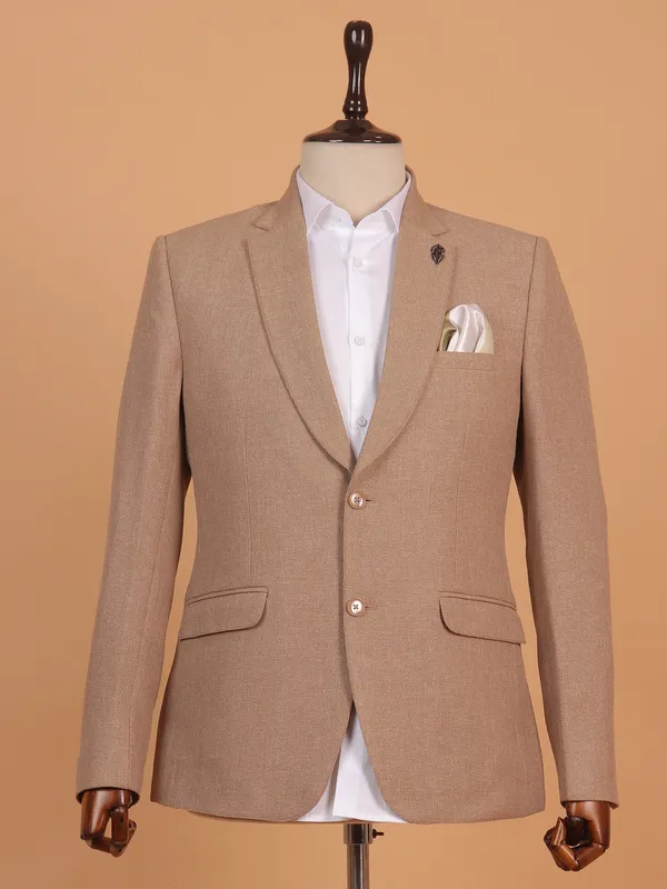 Beige cotton textured blazer for men