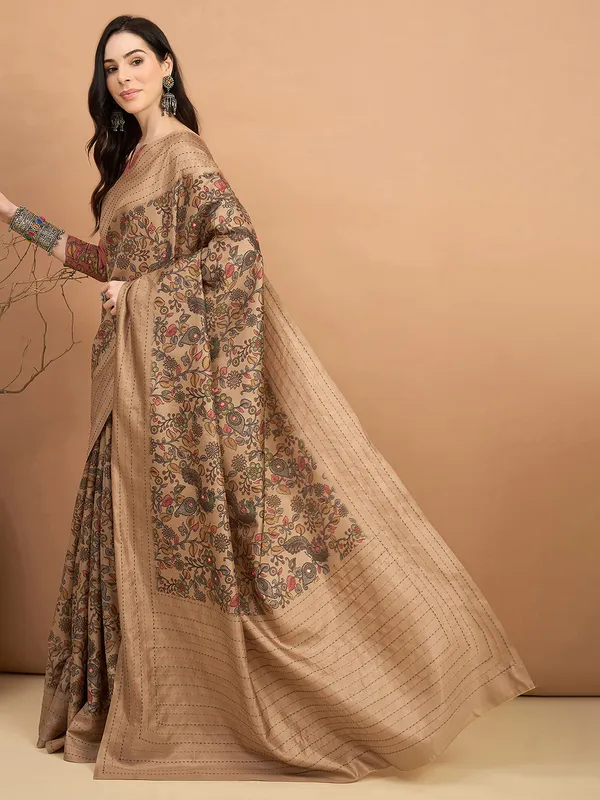 Beige cozi silk printed saree