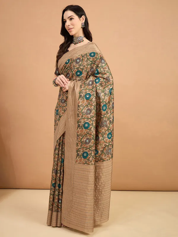 Beige cozi silk saree with attractive print