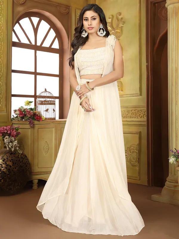 Beige designer georgette salwar suit with shrug