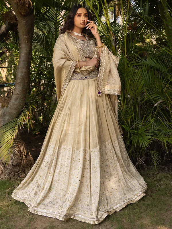 Beige Designer lahenga choli for wedding