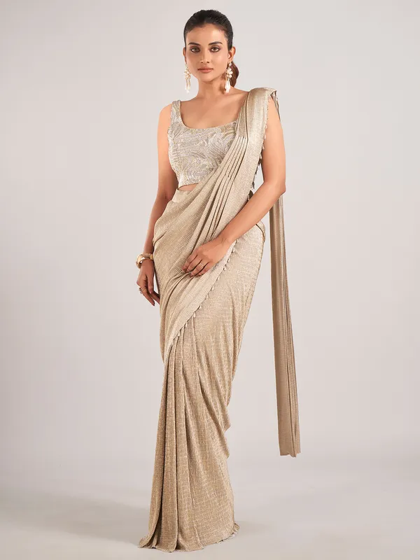 Beige designer ready to wear saree