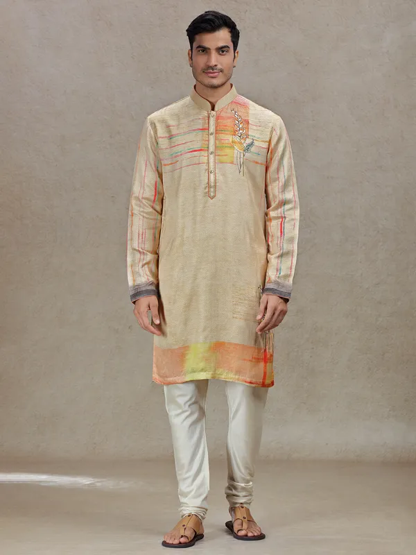 Beige elegant sophistication satin silk kurta suit