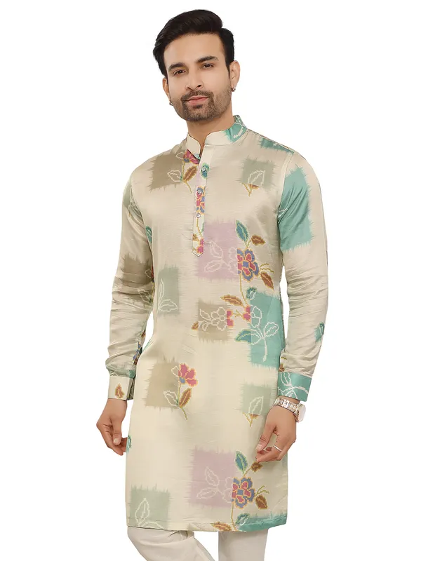 Beige ethnic wear kurta for men