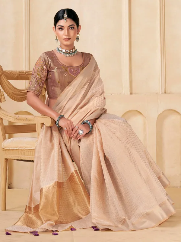 Beige festive wear viscose saree