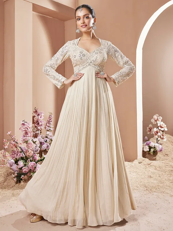 Beige floor length georgette anarkali suit