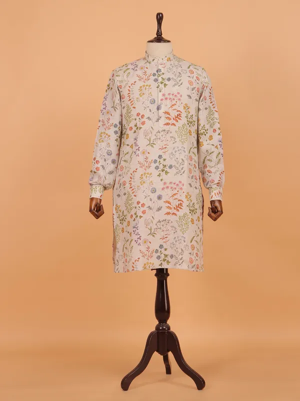 Beige formal kurta set for men