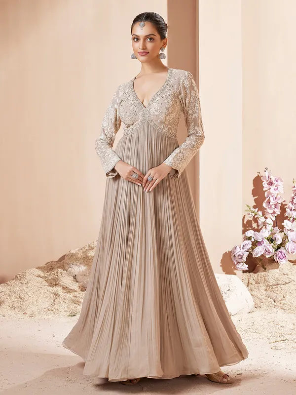 Beige georgette floor length anarkali suit