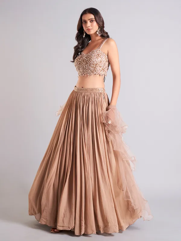 Beige georgette lehenga choli for wedding