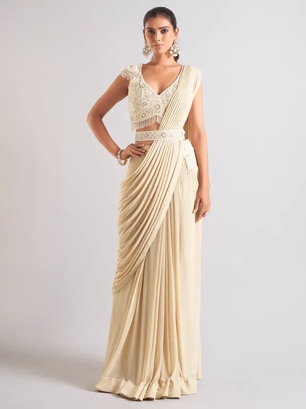 Beige georgette saree for party wear