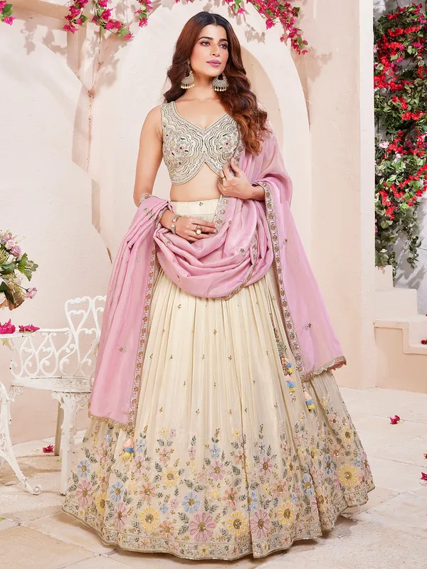 Beige lehenga choli in rich silk