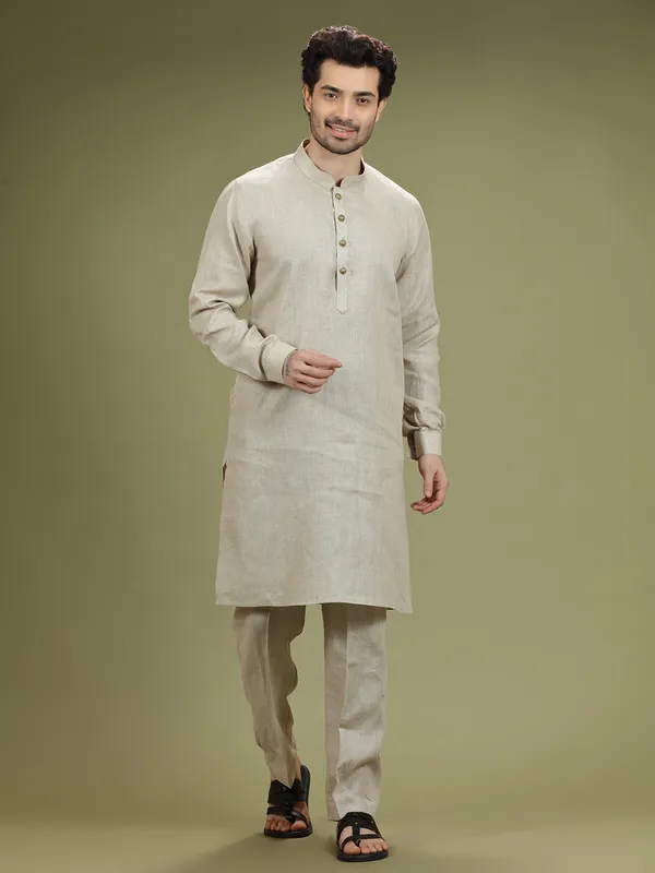 Beige linen kurta suit for festive