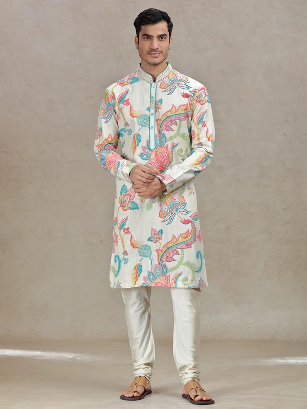 Beige Opulent elegance mens kurta set for festival