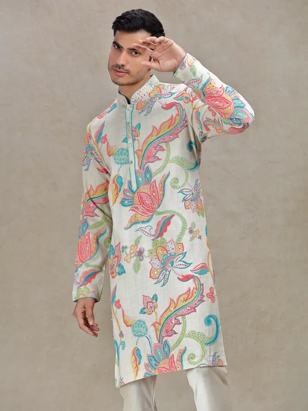 Beige Opulent elegance mens kurta set for festival