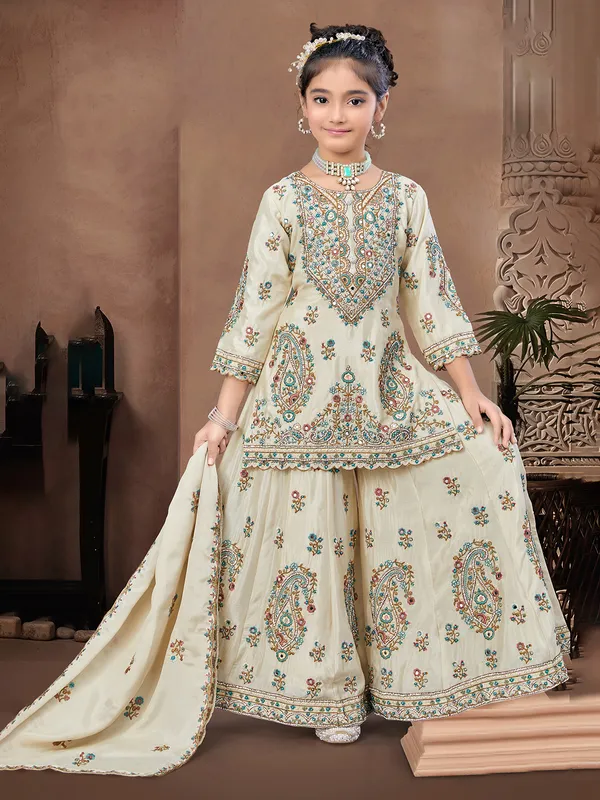 Beige pakistani palazzo suit with dupatta