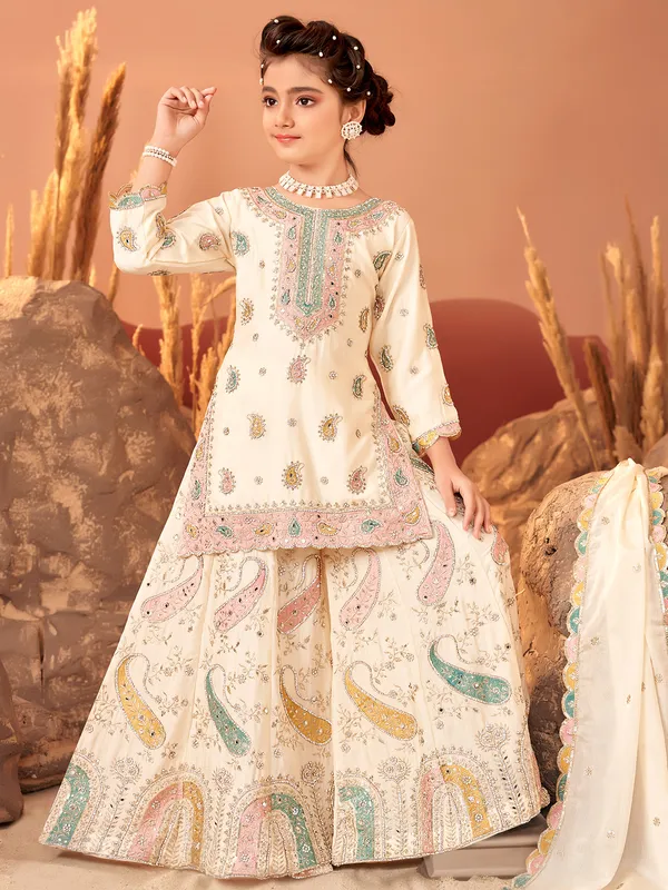 Beige pakistani palazzo suit with embroidery