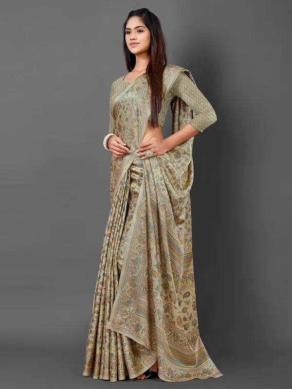 Beige pashmina silk printed saree