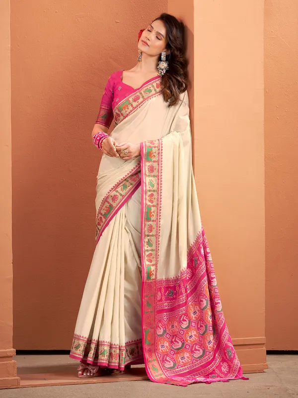 Beige patola silk saree for elegant affairs