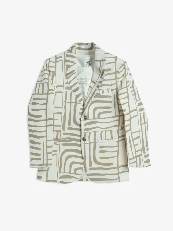 Beige printed terry rayon blazer