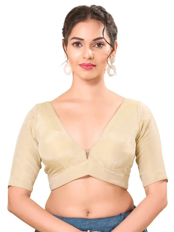 Beige ready made blouse in luxurious silk