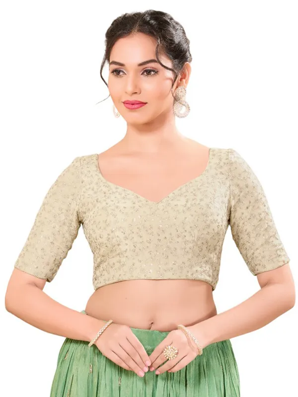 Beige sequins work silk readymade blouse