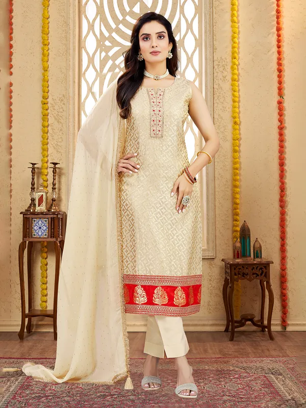 Beige silk festival wear salwar suit for women