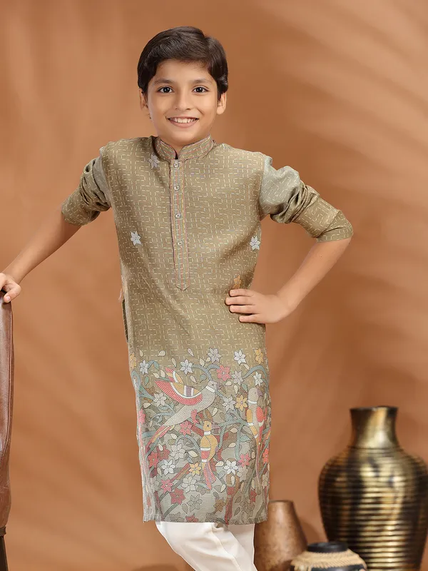 Beige silk kurta suit for festival wear
