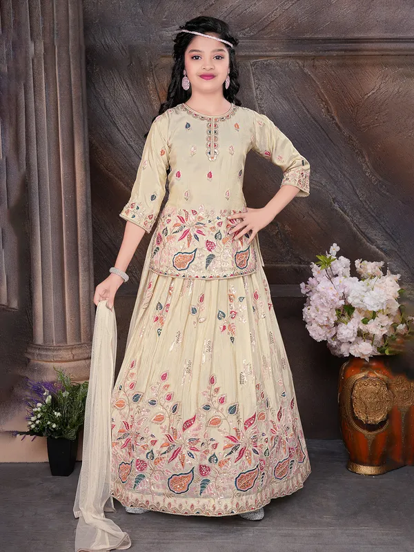 Beige silk lehenga choli with embroidery