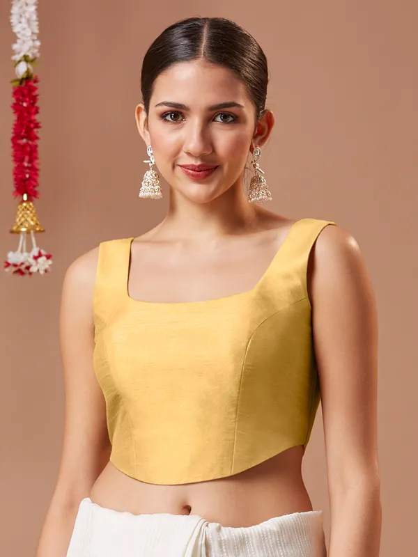 Beige silk plain ready made blouse