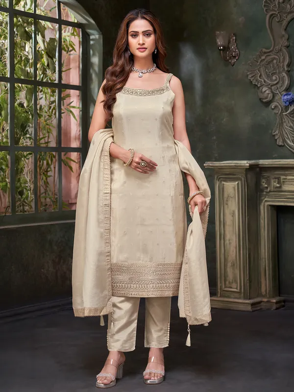 Beige silk salwar suit for wedding wear