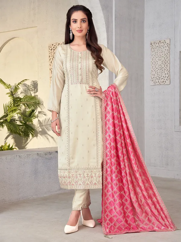 Beige silk salwar suit for women