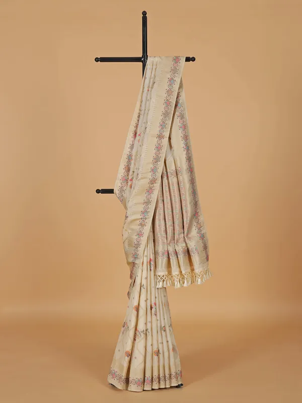 Beige silk saree attractive motifs