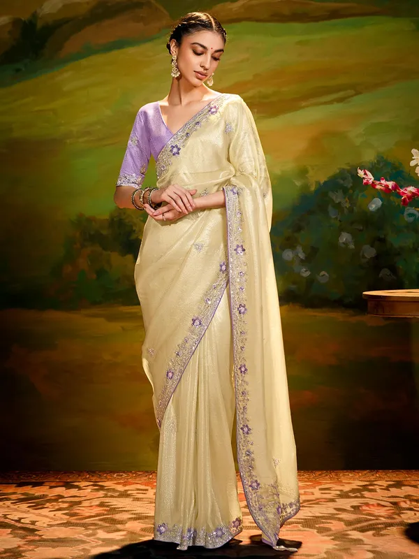 Beige silk saree for women wear