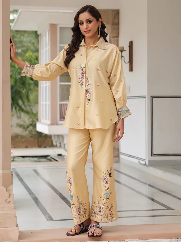 Beige silk tencel co-ord set for women