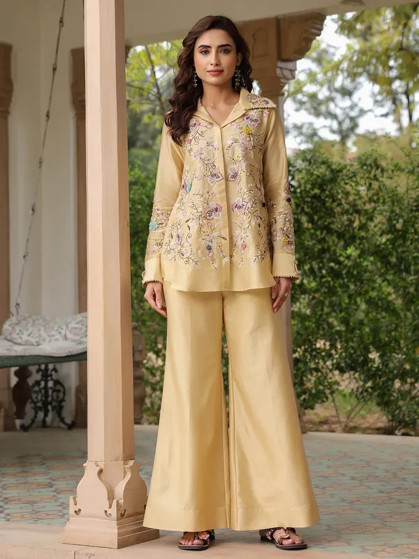 Beige silk tencel pakistani co-ord set