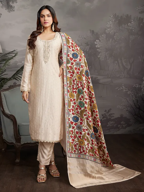 Beige silk wedding wear salwar suit