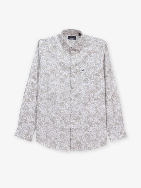 ALLEN SOLLY beige slim fit floral printed casual mens shirt