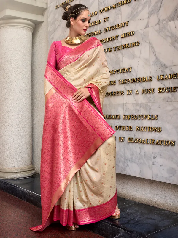 Beige soft silk saree for festive