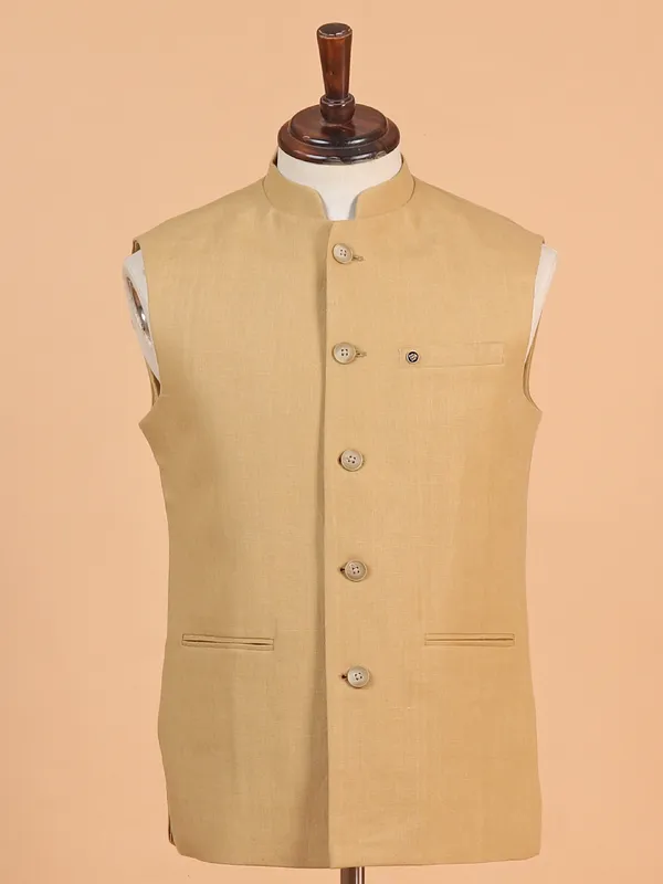Beige terry rayon waistcoat for men