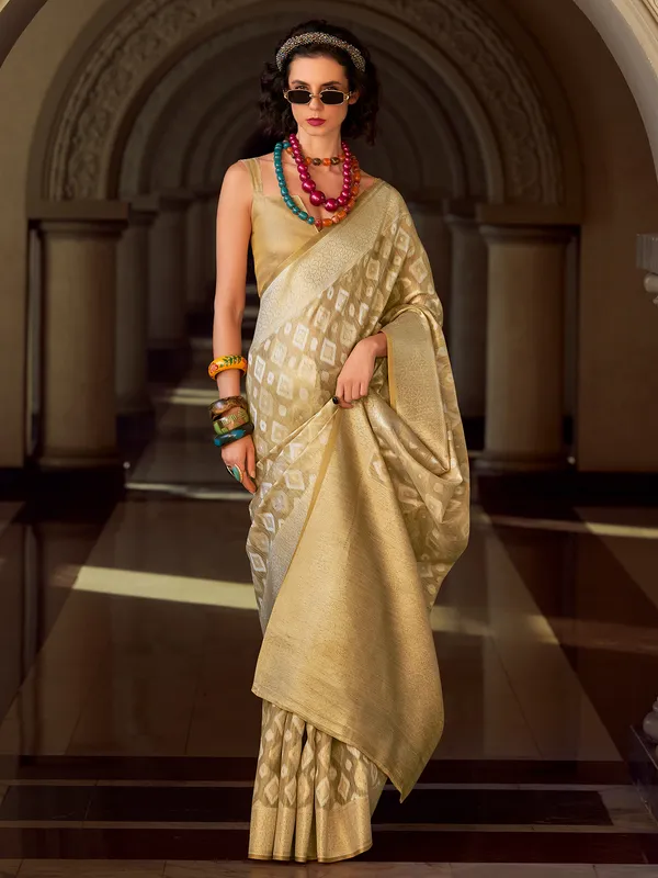 Beige tissue silk festive wear saree