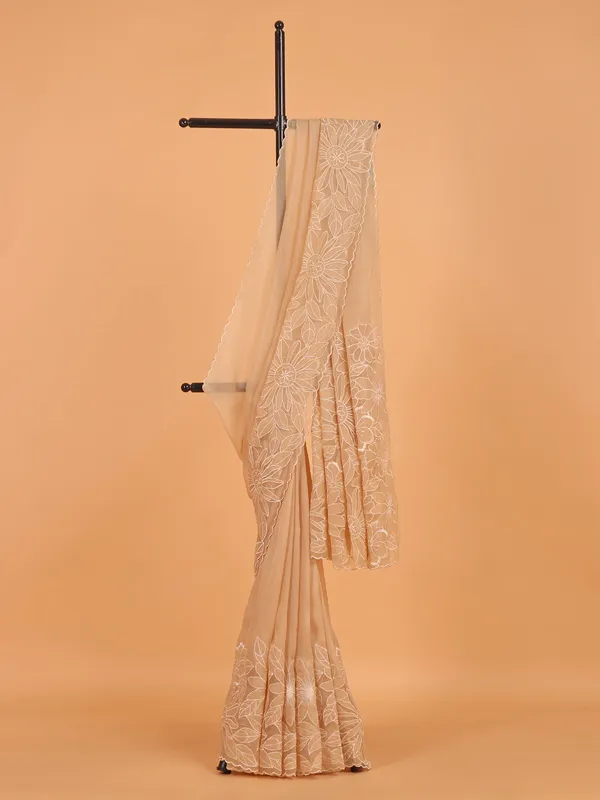 Beige tissue silk saree for party wear