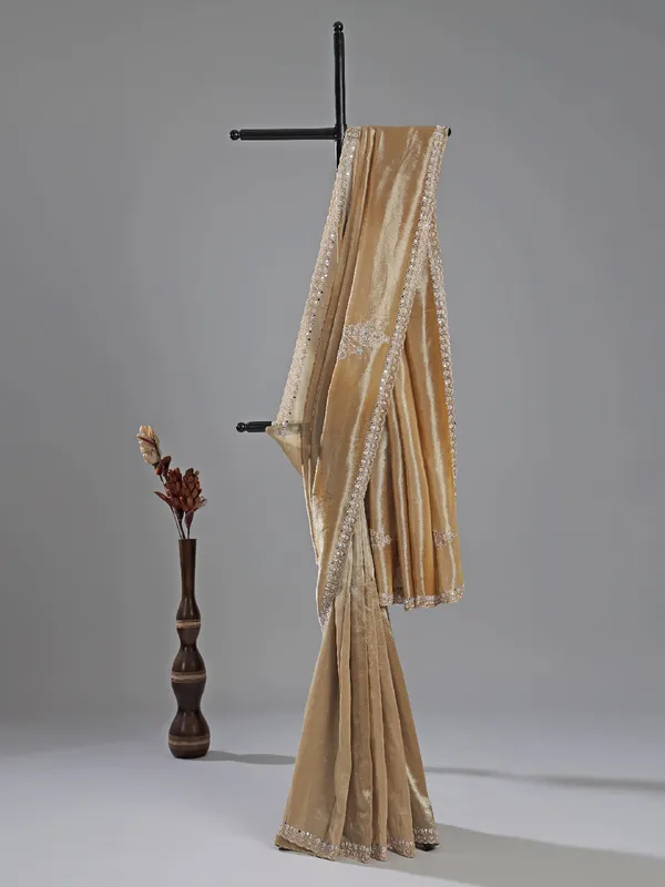 Beige tissue silk saree with embellished elegance