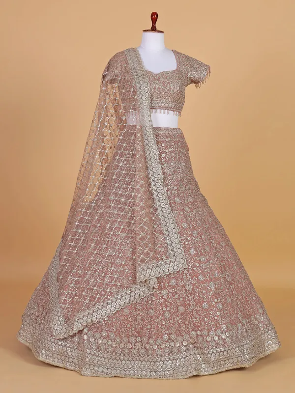 Beige wedding style net lehenga choli