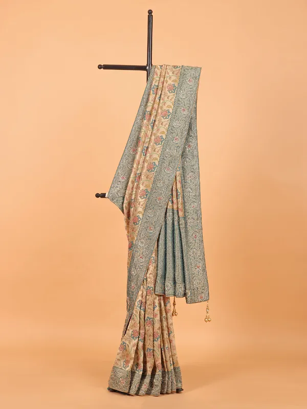 Beige wedding wear dola silk saree